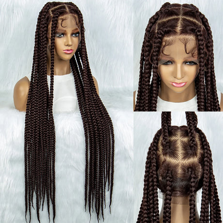 Ginger Cornrow Braids Full Lace Braided Wigs for Black Women Synthetic Lace Front Wig Square Knotless Box Braids Wig 350 Color