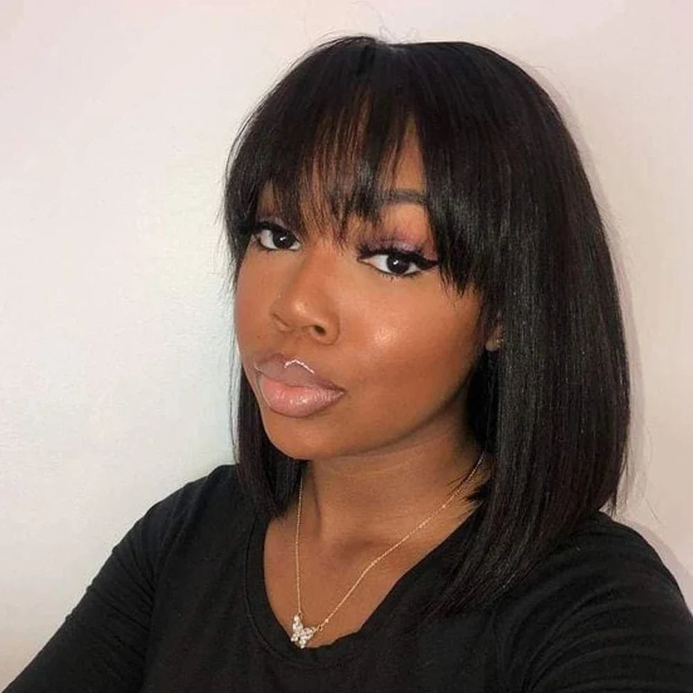 Straight Bob Wig With Bangs Natural Short Straight Wigs For Black Women Machine Made Glueless Brazilian Virgin Hair Bangs Wigs