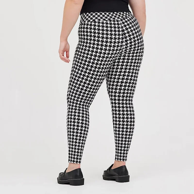 Plus Size Houndstooth Print Summer Spring Leggings Women High Elastic Waist Skinny Pencil Pants Female Large Size Capri 7XL 8XL