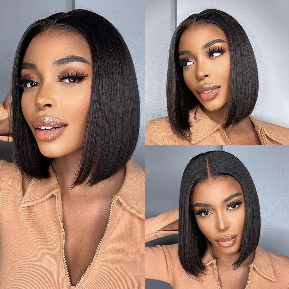 Wear Go Glueless Wig 180% Density Malaysian Straight Bob Wig  4x4 HD Lace Front Wig Glueless Pre Plucked Human Wigs Ready To Go