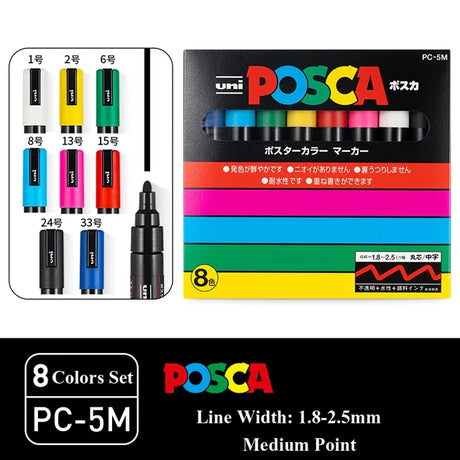 UNI Posca Markers marcadores PC-1/3/5M Acrylic Permanent Graffiti Pen Art Supplies For Rock Metal Leather Ceramic Glass Plastic