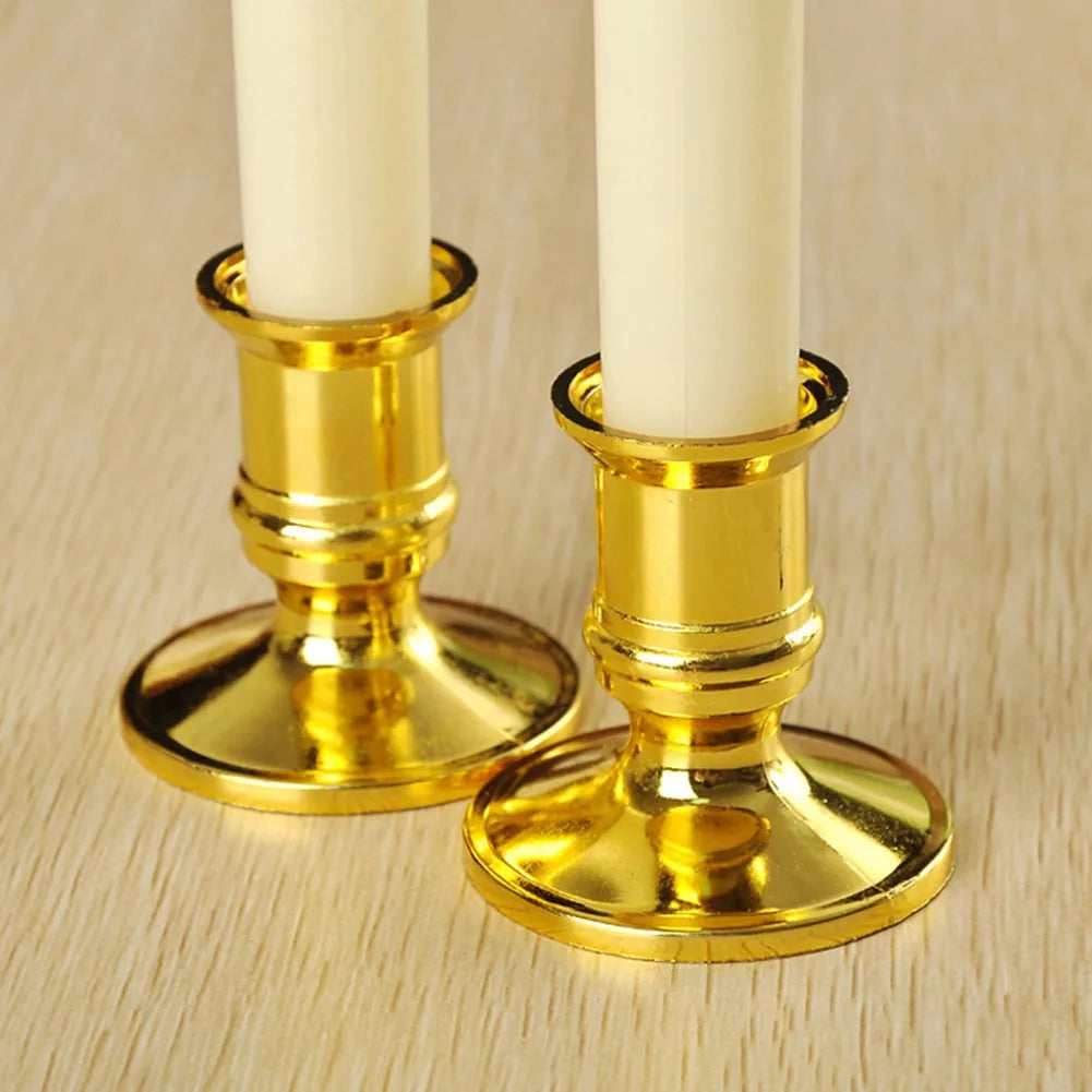 2pcs Candle Holder Candle Base Plastic Candlestick Silver Gold Conical Various Festivals Fireplace Holder For Electronic Candles