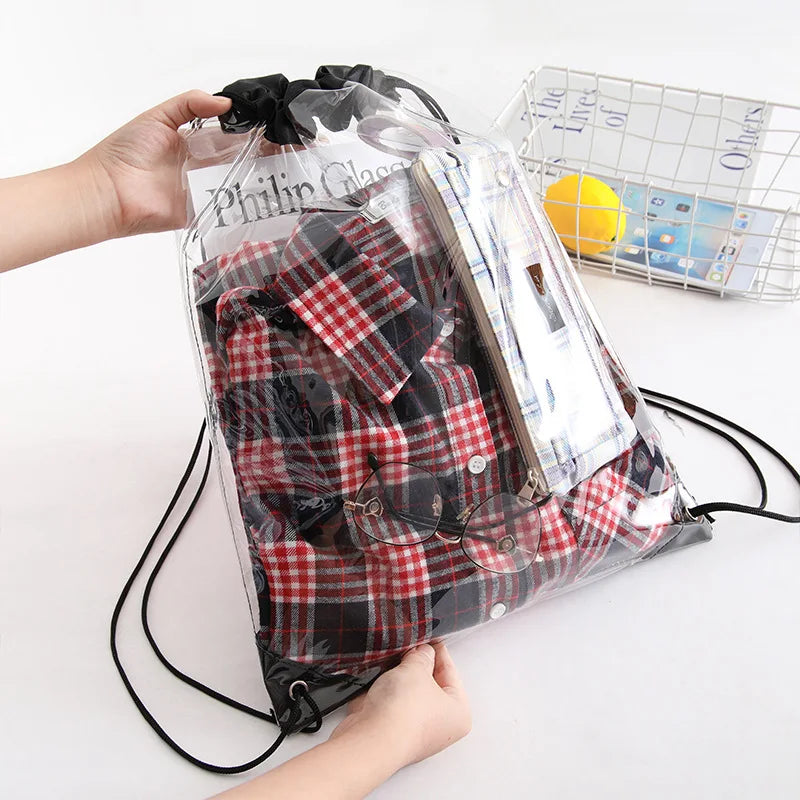 Transparent Waterproof Wash Bag Travel Storage Drawstring Beach Bag Sports Portable Storage Dirty Clothes Backpack