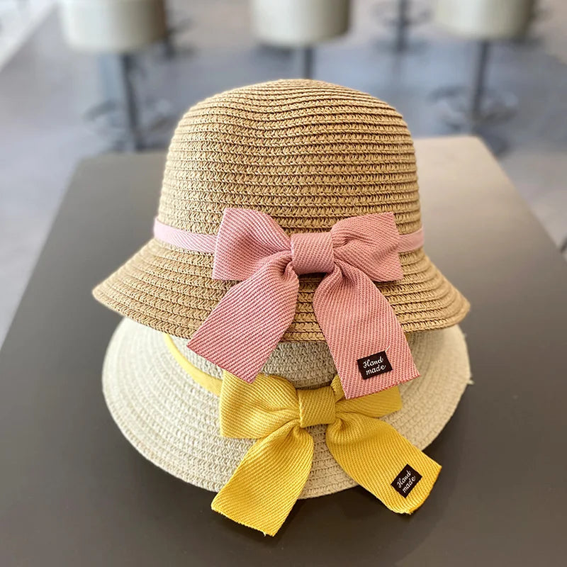 2-8 year old children's sun hat summer new straw bag hat set baby travel sunscreen beach hat sun Bucket hat children's straw hat