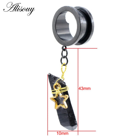 Alisouy 1PC Stainless Steel Water Drop Stone Star Moon Sword Skull Bees Dangle Earring Ear Gauge Plug Tunnel Expander Stretcher