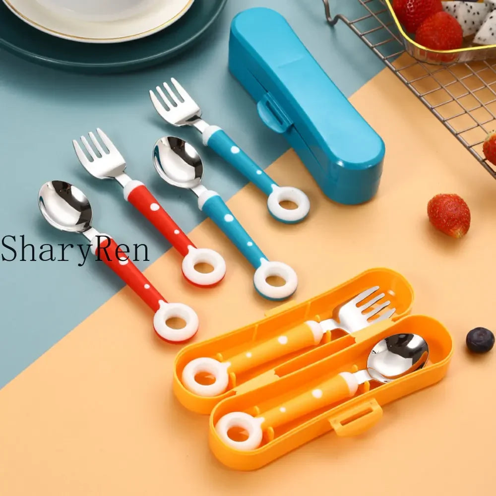 Baby Gadgets Lollipop Baby Spoon Fork Children Utensil Stainless Steel Toddler Dinnerware Cutlery Infant Feeding Tableware Set