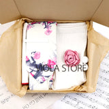 Viola Design 6PCS Gift Box Floral Solid Cotton Sock Tie Sets Clip Pin Cufflinks Hankie Men Wedding Party Daily Cravat Accessory