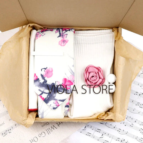 Viola Design 6PCS Gift Box Floral Solid Cotton Sock Tie Sets Clip Pin Cufflinks Hankie Men Wedding Party Daily Cravat Accessory