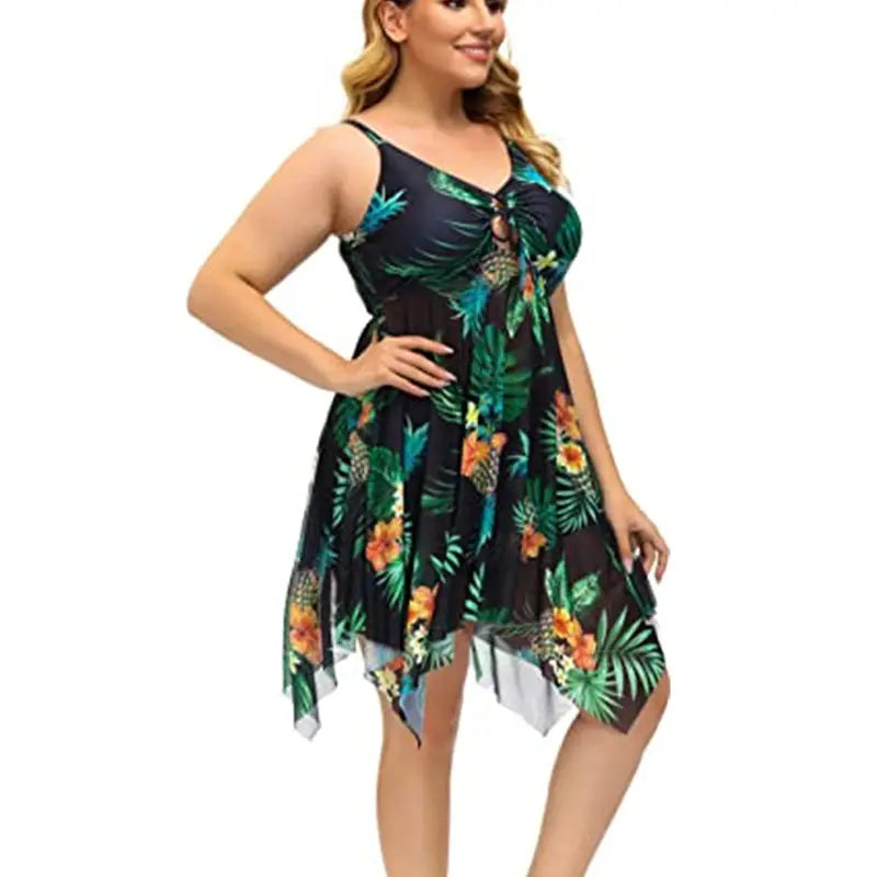 Women's Plus Size Swimsuit 2024 Stylish New Two Piece Tankini Set Mesh Beach Dress with Boyshort Swimwear Women Bathing Suits