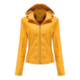 Women's Moto Biker Zipper Jacket Hooded Faux Fur Bomber Leather Jacket Winter Coat Twotwinstyle Women's Clothing Yellow Body Top