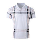 Men Business Shirt Stylish Men's Plaid Striped Shirt with Zipper Lapel Detail Slim Fit Short Sleeve Business Top for Summer Soft