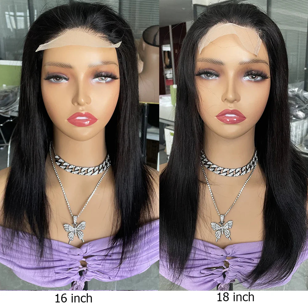 8-20 inch Straight Lace Front Wig Human Hair Wigs For Women Pre-Plucked Transparent Lace 13x4 Free Part Natural Black Bobbi