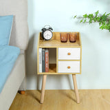 Night Stand, Bedside Table with Drawers Mid Century Modern Nightstand  Open Storage Compartment and Solid Wood Legs