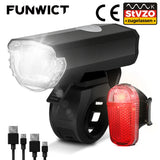 FUNWICT Bicycle Light Set USB StVZO Headlight LED Cycling Front Rear Lamp MTB Electric Bike Taillight Mountain Bike Accessories