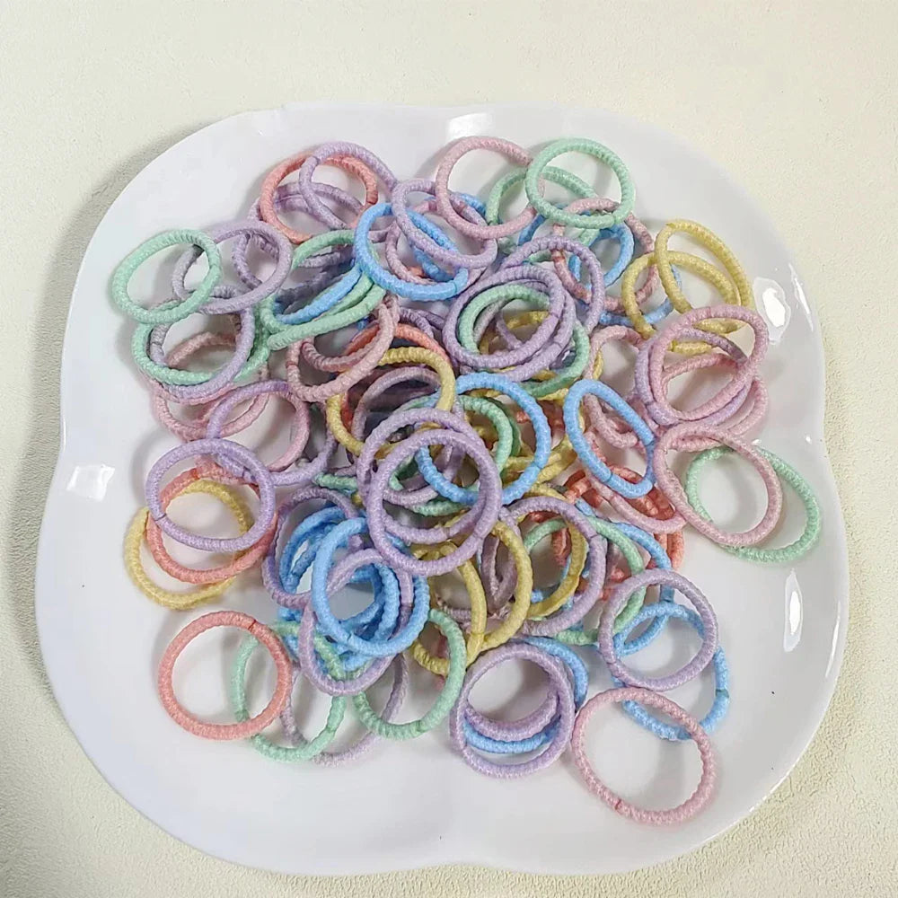 [100 Packs] Baby Rubber Band Does Not Hurt The Hair Small Thumb Ring High Elastic Thread Toddler Seamless Scrunchies Set