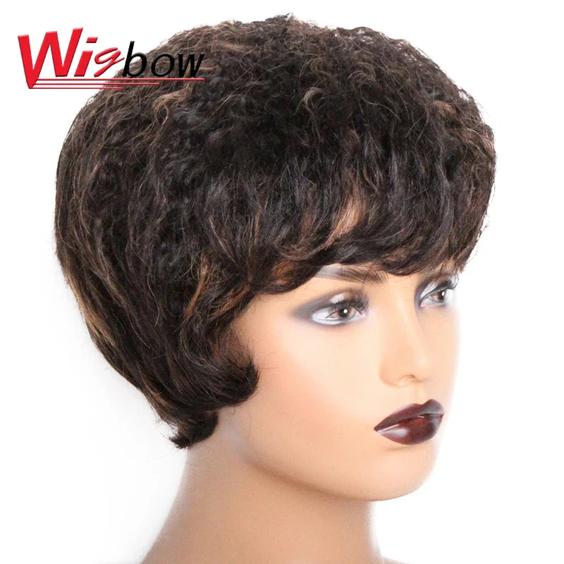 Human Hair Kinky Straight Wig Short Wet And Wavy Bob Wig For Women Natural Brazilian Curly Bob Wig With Bangs Ready To Wear Wig