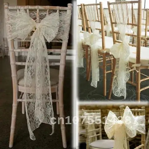 Elegant Lace Flower Chair Sashes 18x275cm White Black Beige Chairs Bow Ties for Banquet Wedding Party Chair Cover Decoration