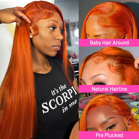 Ginger Orange Lace Front Human Hair Wigs 13x4 Bone Straight Lace Frontal Wig 30 Inch 13x6 Hd Glueless Pre Plucked Wig For Women