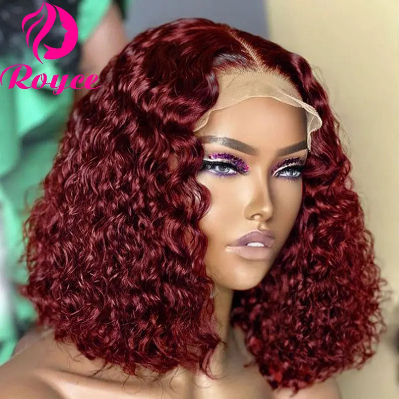 Short Bob Wigs 99J Kinky Curly Bob Wig Lace Front Human Hair Wigs For Women 13x4 Red Burgundy Lace Wig 4x4 Lace Closure Wig