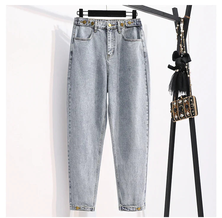 New 2023 Autumn Plus Size Jeans For Women High Waist Buttons Up Korean Fashion Large Size Women's  Denim Pants Trousers Hot Sale