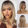 Brown Blonde Short Straight Synthetic Hair Wigs with Bangs for Women Golden Highlight Bob Wigs Cosplay Natural Heat Resistant