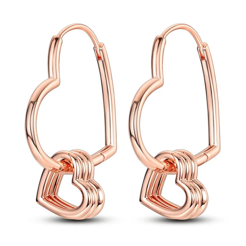 Rose Gold Hoop Earrings For Women 925 Silver Original Pave CZ Heart Ciecle Star Moon U Shape Earrings Luxury Wedding Jewelry