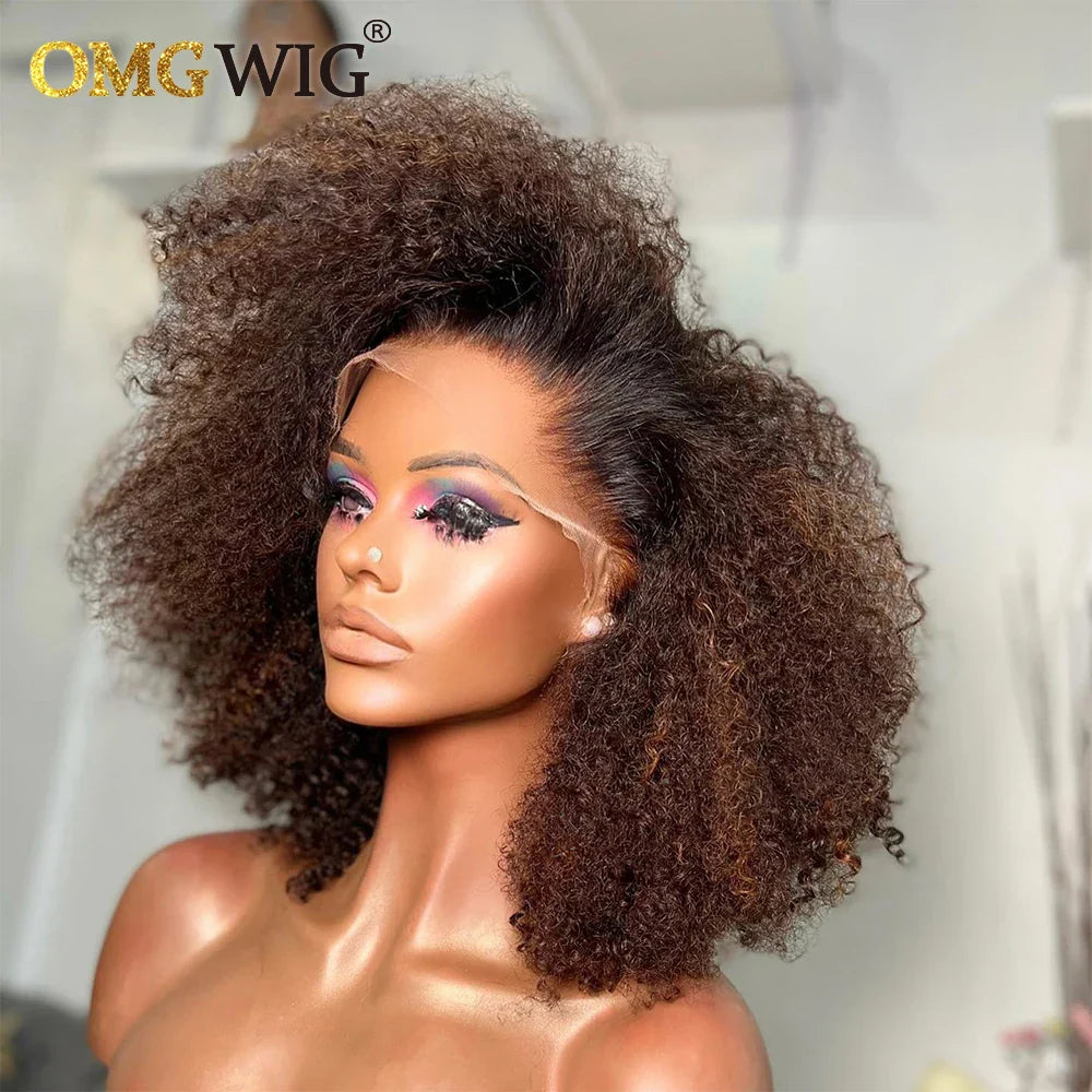 13x6 Honey Blonde Brazilian Afro Kinky Curly Wig For Black Women Short Bob Human Hair 13x4 Lace Frontal Wig Brazilian Remy Sale