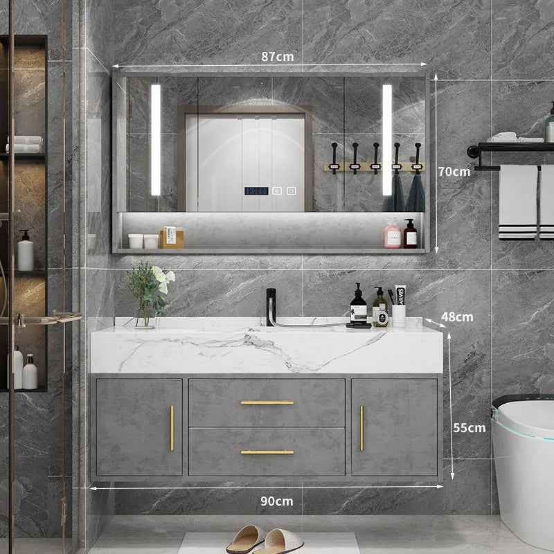 Marble Bathroom Cabinet Combination Solid Wood Intelligent Simple Luxurious Bathroom Cabinet Sink Washbasin Furniture YX50BC