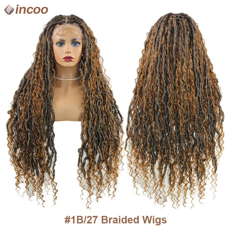 32 Inch Boho Full Lace Front Wig Knotless Box Braided Wig With Baby Hair Natural Looking Synthetic Twisted Braided Wig For Women