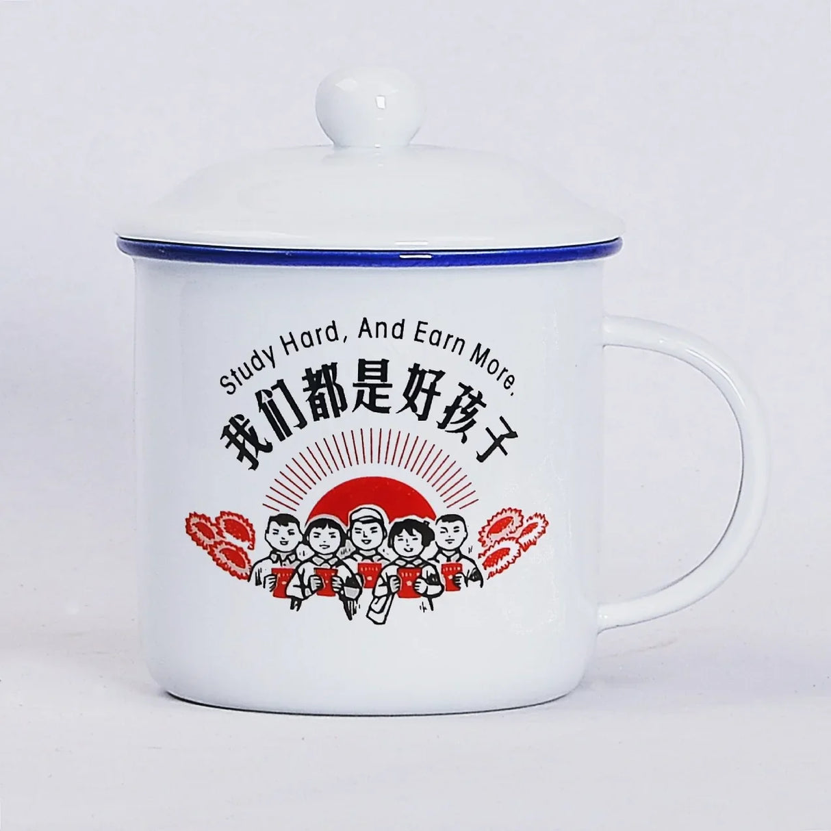 450m Nostalgic Classics Ceramic Cup With Lid China Mao Zedong Retro Drinking Glass Office Creative Tea Pot Imitation Enamel Mug