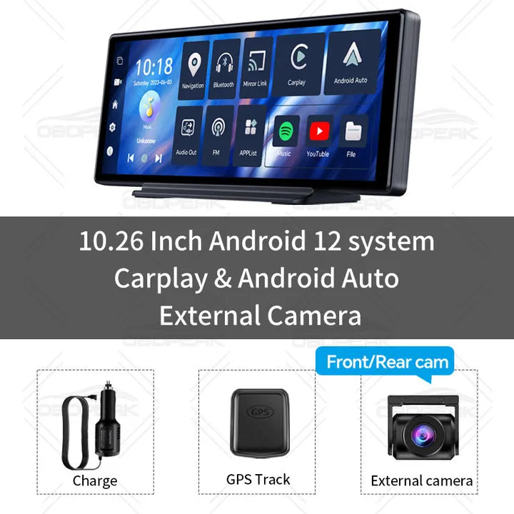 T30 10.26 AI Screen Dash Cam Android 12 System Carplay Android AUTO 5G WIFI GPS Navigation Rearview Mirror Camera Video Recorder