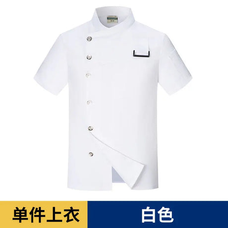 Men Grey Chef Coat Logo short Sleeve Chef Jacket Apron for Summer Head Chef Uniform Restaurant Hotel Kitchen Cooking Clothes