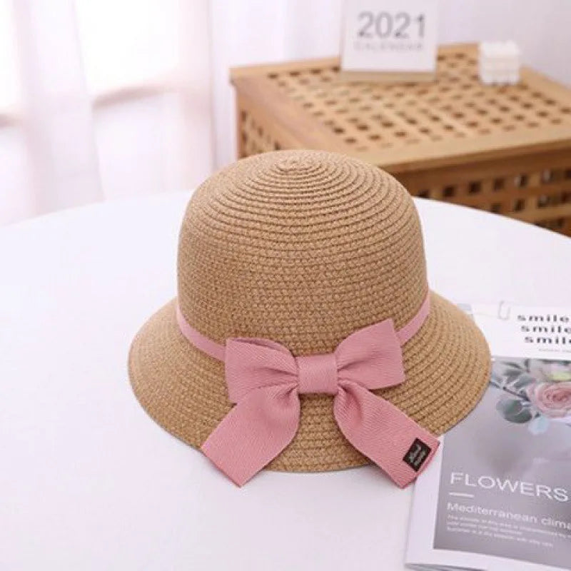 2-8 year old children's sun hat summer new straw bag hat set baby travel sunscreen beach hat sun Bucket hat children's straw hat