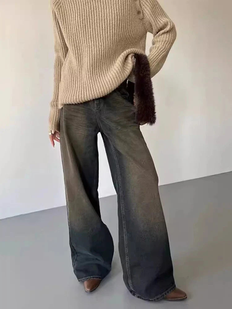 REDDACHIC 90s Retro Brushed Men Baggy Jeans Hiphop Wide Leg Whiskers Casual Oversize Pants Loose Fit Y2k Trousers Korean Clothes