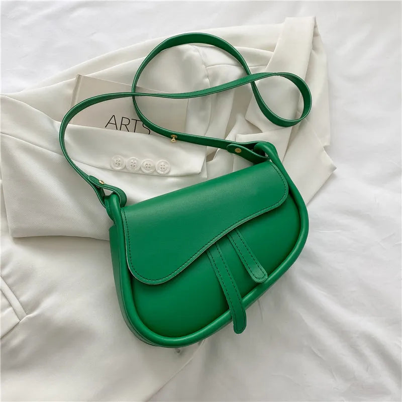 New Fashion Women Saddle Bag PU Leather High Quality Handbag Solid Color Luxury Shoulder Bag Lady Casual Exquisite Messenger Bag