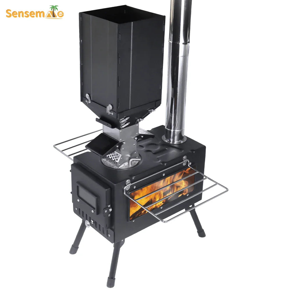 Portable Windproof Outdoor Pellet Fire Wood Heater with Burner Stove Bin for Camping Tent