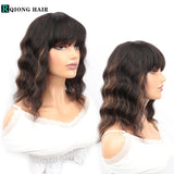 Wet And Wavy Bob Wigs With Bangs Ombre Human Hair Wigs Brazilian Natural Wave Full Machine Wig For Women Perruque Cheveux Humain