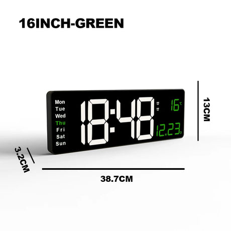 16inch Digital Wall Clock Large LED Alarm Clock Remote Control Date Week Temperature Clock Dual Alarms LED Display Clock