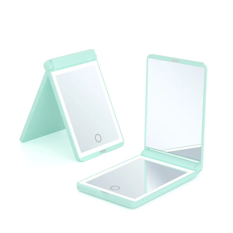 Rechargeable Travel Mirror 1x/2x Magnification Compact Mirror 3 Color Lights Pocket MirrorPortable Makeup Mirror