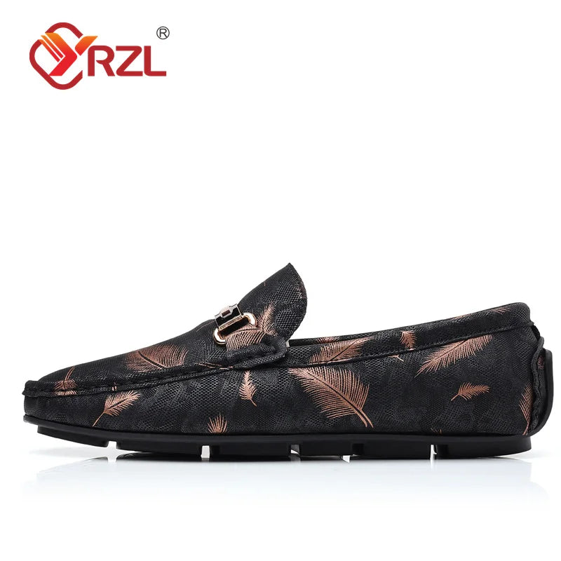 YRZL Loafers Men Casual Shoes Luxury Brand 2022 Mens Loafers Feather Print Moccasins Breathable Slip on Loafers for Men Size 48