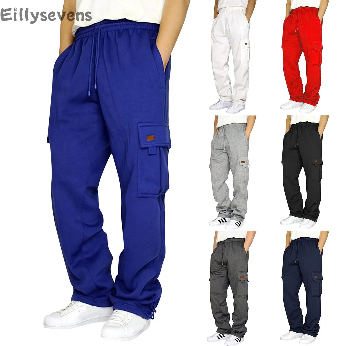 Mens Long cargo pants Solid color 2024 new Fashion sweatpants Drawstring Exercise fitnessBreathable Multi-Pocket Casual trousers