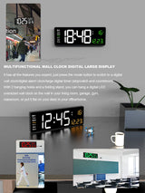 16inch Digital Wall Clock Large LED Alarm Clock Remote Control Date Week Temperature Clock Dual Alarms LED Display Clock