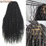 32" Full Double Lace Front Square Knotless Box Braided Wigs With Boho Curls Ends Box Braids Wig With Baby Hair Synthetic Wig 1B