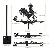 1pc Rooster Cock Weathervane Silhouette Art Black Metal Chicke Wind Vanes Outdoors Decorations Garden For Roof Yard Building