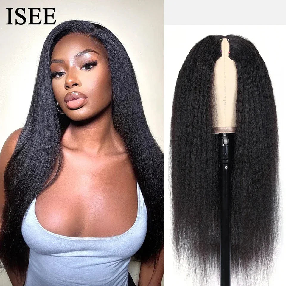 V Part Wig Human Hair No Leave Out Kinky Straight Wigs For Women Brazilian V Part Human Hair Wigs ISEE HAIR Curly Human Hair Wig