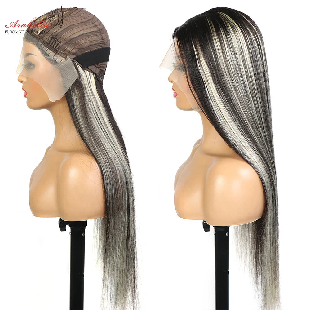 Blonde Hair Mix With Natural Black Hair Wig 100% Human Hair Wigs Arabella Remy 13x5x2 Transparent Lace Straight Hair WIg