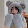 Winter New Style Thickened Warm Plush Scarf All-in-one Hooded Scarf Three-in-one Cute Bear Ears Hat Female Hooded Bib Ski Mask