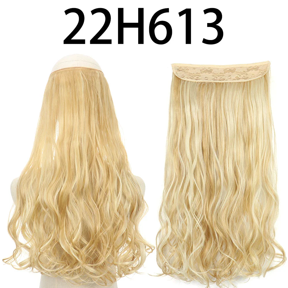 Hair Extensions No Clips Synthetic Fake Hair Ombre Pink Blonde Brown Black Natural Wavy Curly False Hair Piece For Woman