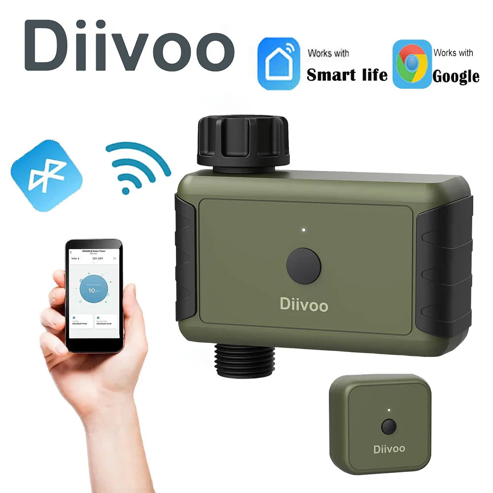 Diivoo WiFi Drip Irrigation Controller Programmable Automatic Irrigation Equipment Remote Control Support Alexa, Google