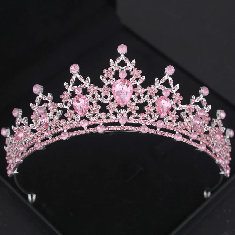 Pink Crystal Tiaras And Crowns Rhinestone Prom Diadem Crown For Women Bridal Wedding Hair Accessories Jewelry Crown Tiara Gift